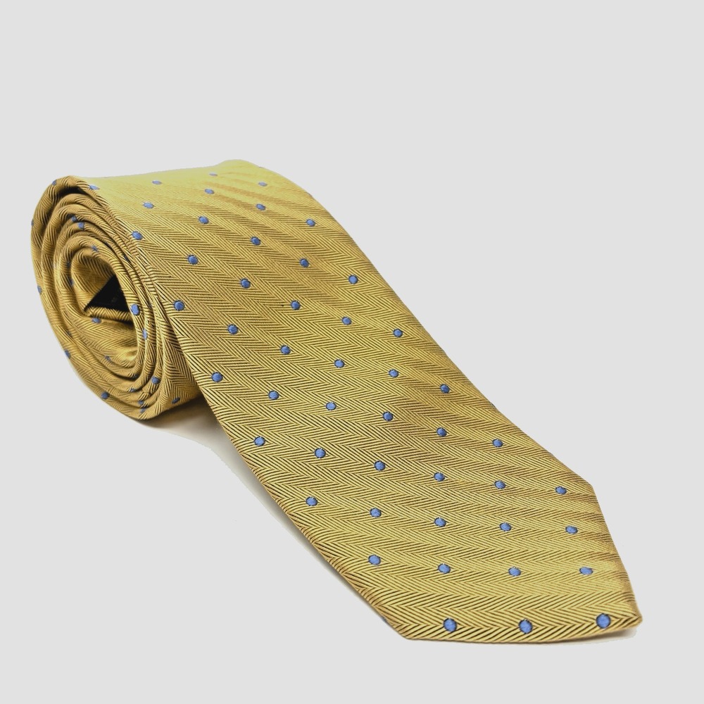 JOS A BANK Heritage Collection Mens Gold Blue Dots Silk Tie‎ L 60 in W 3-1/8in